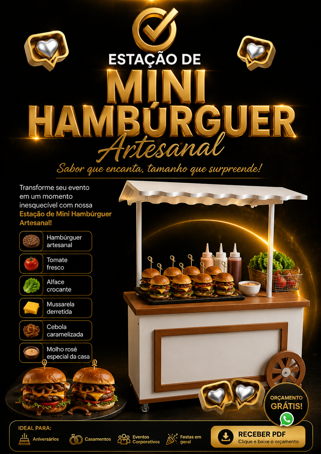 Cartaz da estação de Mini Hambúrguer Artesanal