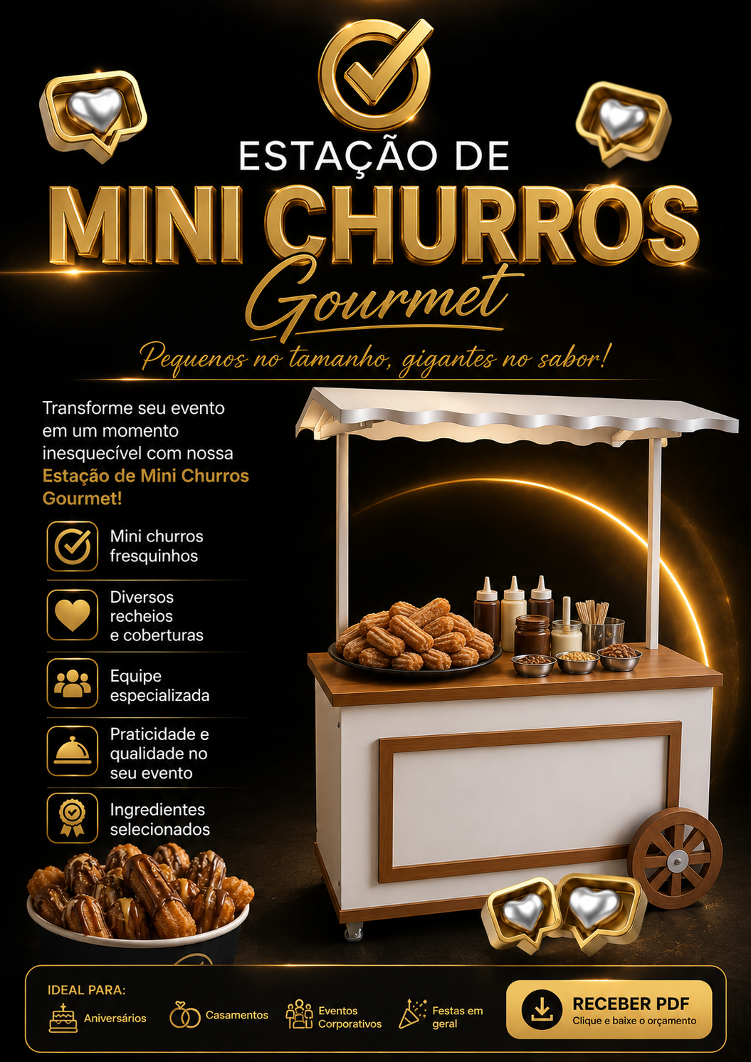 Cartaz da estação de Mini Churros Gourmet